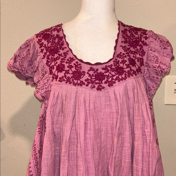 Free People Cutie Pie Romper In Azalea Combo Pink Embroidered Boho Romper Size L - Picture 4 of 16